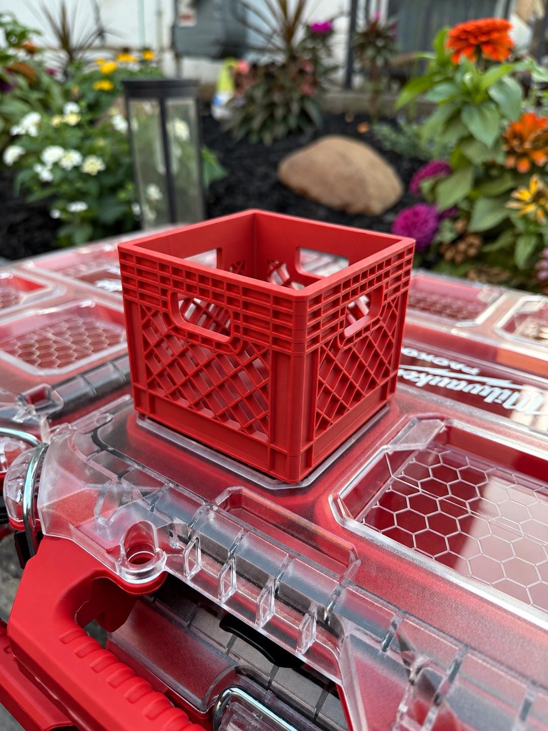 Red PACKOUT-compatible mini milk crate